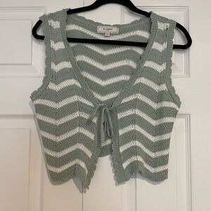 Women's Green and White Chevron Knit Top